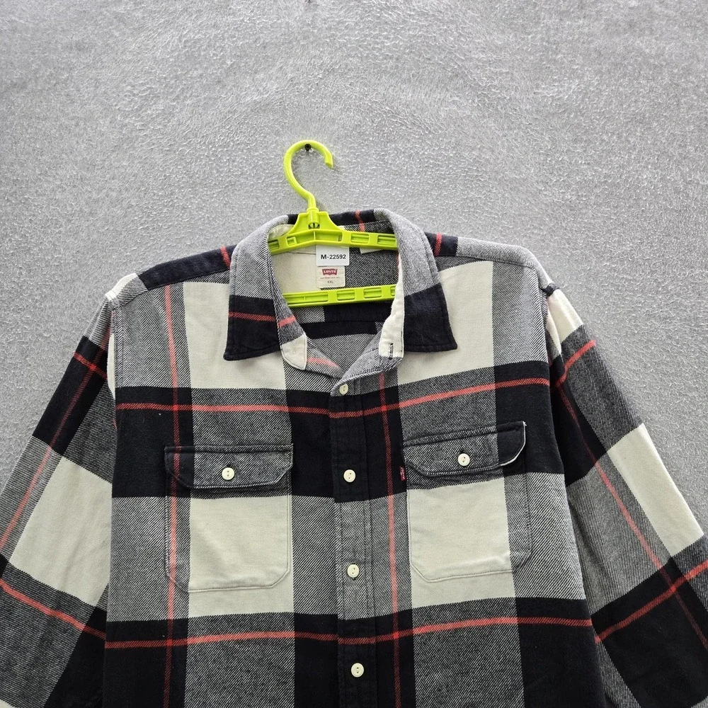 Levi's Men Button Up Shirt‎ XXL Black Flannel Shirt Plaid Work Overshirt